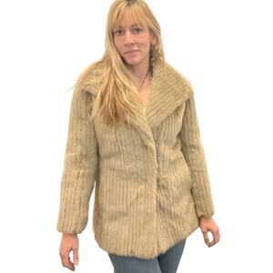 70's Vintage Beige Sheared Beaver? Fur Coat Size Medium Glam Luxe